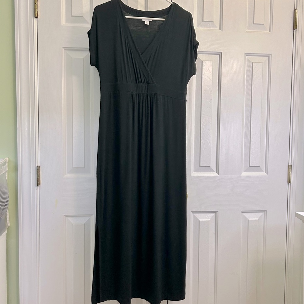 J Jill Black V-Neck Defined Waist Neutral Maxi Dress Size XS
